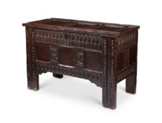 A James I oak carved chest initialled 'R.G'