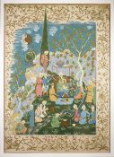 A late 19th century Mughal framed figural painting on silk