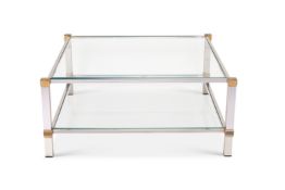 A Pierre Vandel chrome two tier square coffee table
