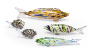 Five various 1950's Venetian glass fish