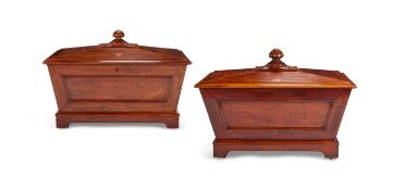 A matched pair of William IV mahogany sacophagus shaped cellerets by T&G Seddon