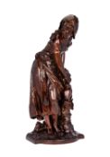 Mathurin Moreau (French, 1822-1912) A large brown patinated bronze figure of a maiden filling a jug