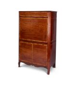 A George III mahogany and rosewood crossbanded secretaire à abbattant