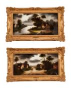 D.Keen (British, 19th century) Figures on a country lane & riverside cottage