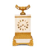 A mid 19th century French gilt bronze and white marble mantel clock