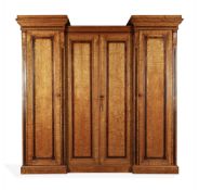 A mid Victorian Hungarian ash, ebony and tulipwood banded wardrobe by Lamb of Manchester