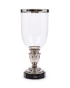 A large contemporary glass and chrome storm lantern by Ralph Lauren