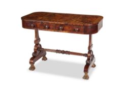 A small Regency mahogany, rosewood crossbanded and brass marquetry writing table