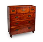 A Victorian mahogany and brass bound secretaire military chest