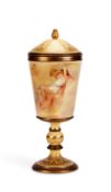 A late 19th century Vienna Porcelain and gilt bronze mounted chalice and cover titled 'Flora' and 'L