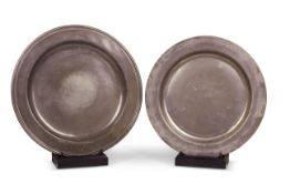 Two 18th century pewter chargers