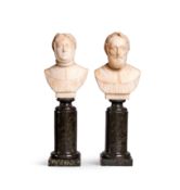 A pair of 19th century white marble busts of Aristo & Petrarch