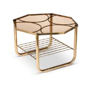 A 1970's octagonal smoked glass and gilt chrome coffee table