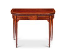 A Regency mahogany and satinwood marquetry 'D' shaped card table
