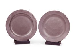 Two large 18th century pewter chargers