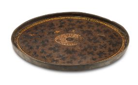A large early 19th century Chinese-Export oval black and gold lacquer tray