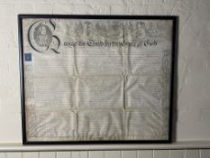 A large framed 18th century indenture