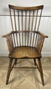 A 19th century ash and elm comb-back Windsor open armchair, Thames Valley