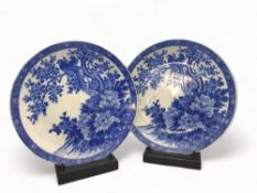 A pair of early 20th century Japanese blue and white chargers