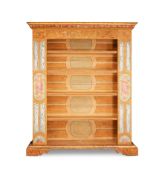 A large Italian Renaissance style polychrome and parcel gilt decorated pine open bookcase