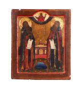 A late 18th century Russian icon of Saint Zosima and Saint Savvati