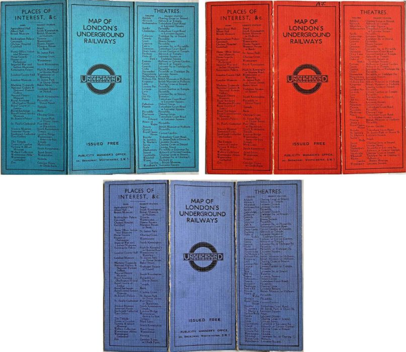 Selection (3) of 'Stingemore' London Underground linen-card POCKET MAPS comprising c1930 with - Image 2 of 2