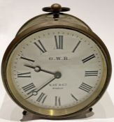 Great Western Railway (GWR) brass DRUM CLOCK WITH 'GWR. Kay & Co, Paris' on the enamel dial which