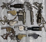Assortment (12) of Great Western Railway (GWR) WHISTLES, all marked with the company's initials. A
