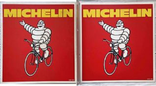A Michelin Tyres ADVERTISING SIGN featuring the famous Bibendum Man riding a bicycle. A double-