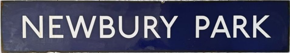 London Underground enamel PLATFORM SIGN from Newbury Park station on the Hainault loop of the