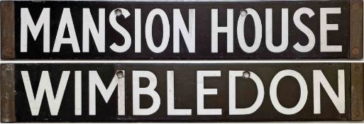 London Underground Q/CO/CP Stock enamel CAB DESTINATION PLATE for Mansion House / Wimbledon on the