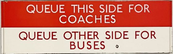 London Transport bus stop enamel Q-PLATE 'Queue this side for Coaches, Queue other side for