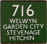 London Transport coach stop enamel E-PLATE for Green Line route 716 destinated Welwyn Garden City,