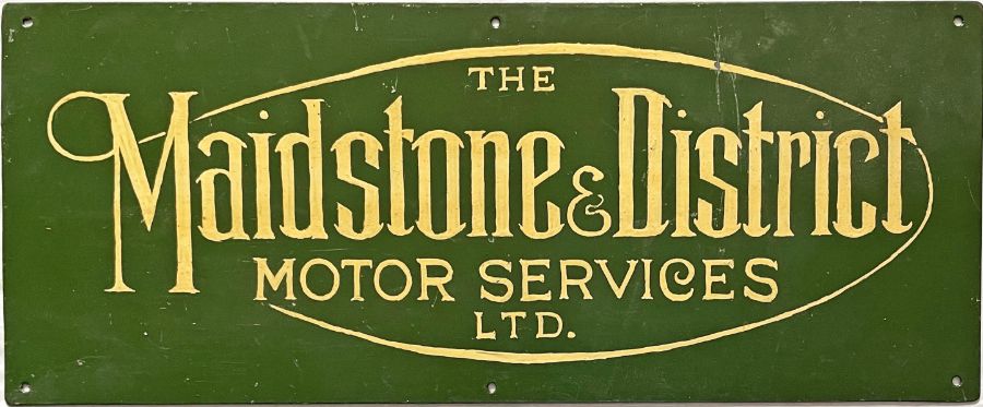 Maidstone & District Motor Services SIGN. A small, alloy nameplate, intricately signwritten,