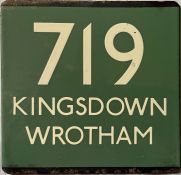 London Transport coach stop enamel E-PLATE for Green Line route 719 destinated Kingsdown, Wrotham.