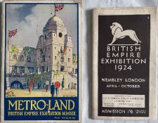Pair of 1924 British Empire Exhibition-related items comprising Metropolitan Railway 'British Empire