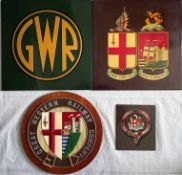 Selection (4) of GWR COATS OF ARMS & MONOGRAM comprising three transfers applied to wood and