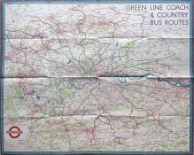 1937 London Transport quad-royal POSTER MAP of Green Line Coach and Country Bus Routes. These