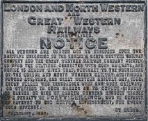 London and North Western and Great Western Railways Joint Lines cast-iron TRESPASS NOTICE dated