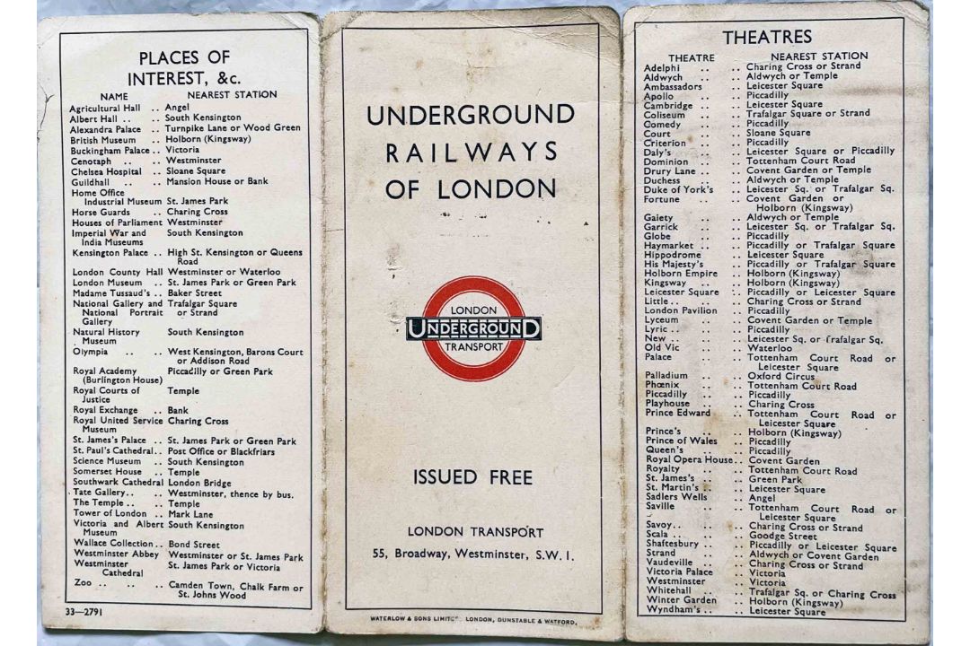 1933 London Underground H C Beck diagrammatic, card POCKET MAP from the first-year series titled ' - Image 2 of 2