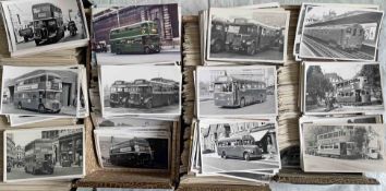Very large quantity (2,500+) of mainly postcard-size, mainly b&w London tram, bus & coach