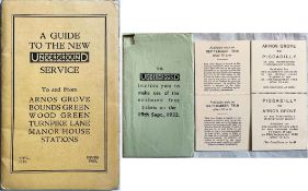1932 London Underground 'Guide to the New Underground Service' to/from Arnos Grove etc POCKET