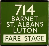 London Transport coach stop enamel E-PLATE for Green Line route 714 destinated Barnet, St Albans,