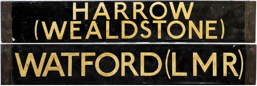 London Underground 38-Stock enamel DESTINATION PLATE for Harrow (Wealdstone)/Watford (LMR) on the