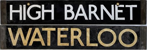 London Underground 1938-Tube Stock enamel CAB DESTINATION PLATE for High Barnet / Waterloo on the