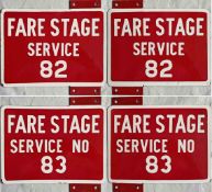 Pair of Lancashire United Transport enamel BUS STOP FLAGS 'Fare Stage Service 82' and 'Fare Stage