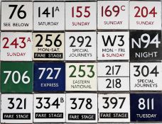 Large quantity (20) of London Transport bus stop enamel E-PLATES from across the network and