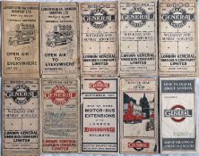 Quantity (10) of early London General POCKET BUS MAPS comprising editions from July 1912 to December