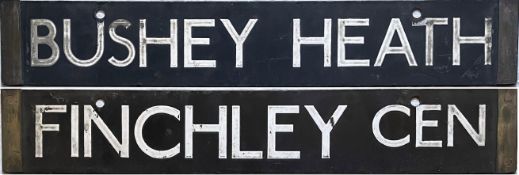 London Underground 38-Tube Stock enamel CAB DESTINATION PLATE for Bushey Heath / Finchley Cen on the