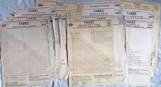 Selection (14) of London Transport 1940s/50s RT bus (one is RF coach) FARECHARTS for Country Area